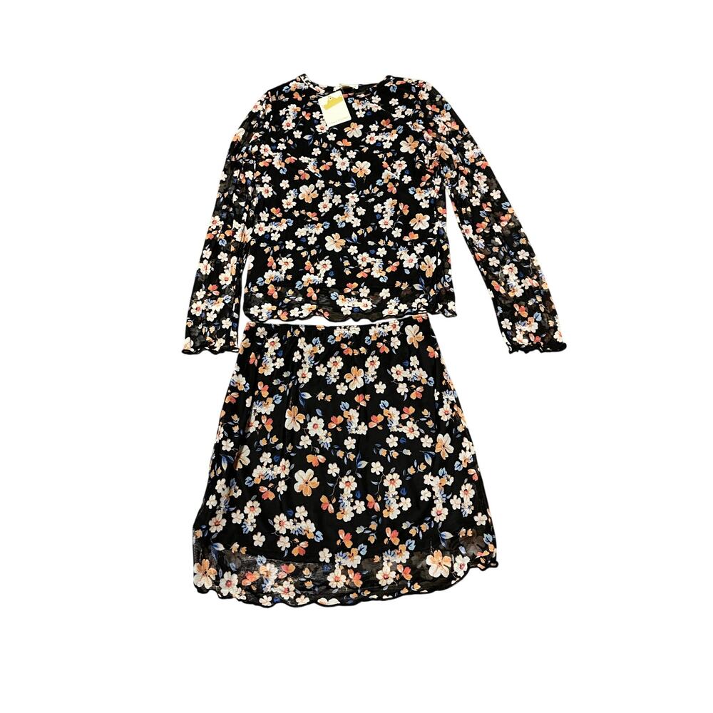 Girls Crown of Hearts Floral Mesh Skirt Set size M NWT